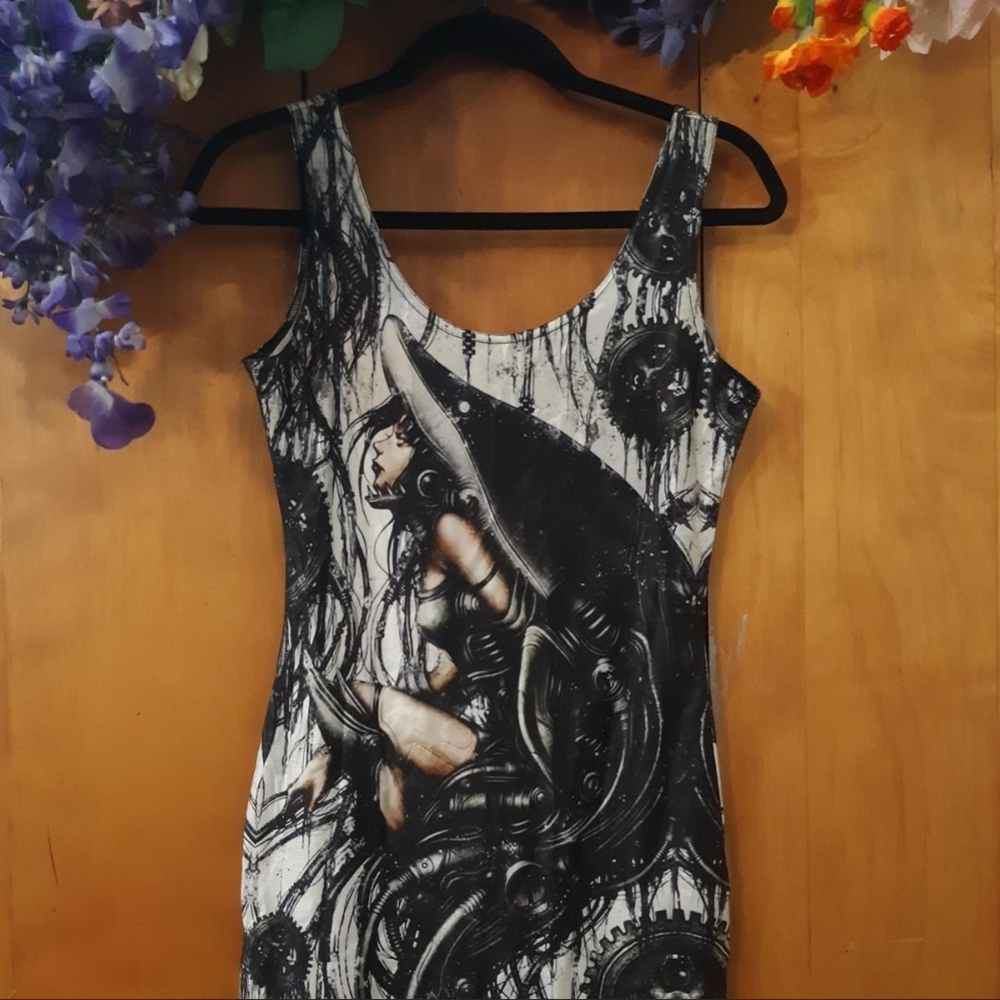 Women's Artistic Bodycon Dress - Mechatronic Shark Lady - Picture 2 of 3